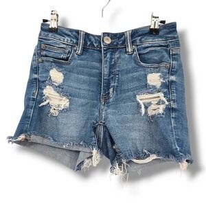 American Eagle Next Level Stretch Hi-Rise Denim‎ Shortie Distressed Rips Size 4